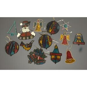 VTG Ornaments MCM Makit Bakit Christmas Tree Sun Catcher Stain Glass Style Decor